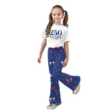 American Independence Day Kid Girl Flared Short Sleeve 2 Pcs Set