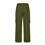 Boys Straight Elastic Waist Loose Lace-up Casual Pants Fashion Solid Color Pocket Tooling Trousers