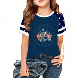 Kid Girl USA Independence Day 250th Anniversary Trend Loose Casual T-Shirt Tops