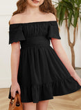 Kid Girl Summer Solid Halter Pleated Casual Dress