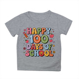 Kid Girl Boy 100 Days of School Print Round Neck Short Sleeve T-shirt Tops