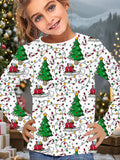 2-12T Kid Girl Cute Casual Fashion Christmas Print Long Sleeve T-shirt