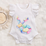 Easter Baby Girls Flying Sleeve Romper Rabbit Egg 3 Pcs Set