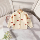 2-6Y Kid Baby Girl Christmas Long-sleeved Versatile Bow Knitted Suits 3 Pcs/Set