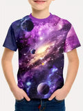 Kid Boy Fashion Cartoon Space Astronaut Summer Short Sleeve T-shirt Tops