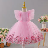 Kid Girl Princess Wedding Flower Mesh Embroidered Sequins Dress