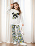 INS Girls Girls Print Sweater and Leopard Flared Pants Casual