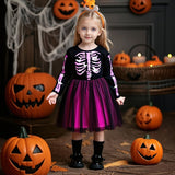 3-8Y Kid Girls Princess Halloween Skull Print Stitching Mesh Dresses