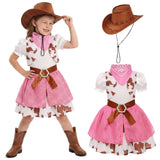 Girls Western Denim Dress Halloween Pink Denim Set