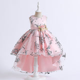 Kid Girls Princess Trailing Birthday Flower Host Piano Dress