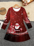 3-12Y Kid Girl Christmas  Autumn Winter Long-sleeved  3D Print Dresses