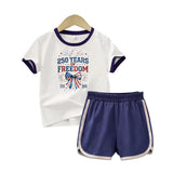 Kid Baby Boy Girl Trendy Casual  Independence Day Short Sleeves  Shorts 2 Pcs Set