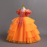 Kid Girls Irregular Bubble Sleeve Princess Wedding Dresses