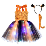 1-10T Kid Baby Girl Animal Glowing Princess Halloween Mesh Dresses