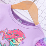 Kid Girl Long Sleeve Crew Neck Mermaid Mesh Dresses