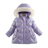 Girls' Winter New Cotton Clothes Children's Bright Leather Leave-in Hooded Cotton Jacket