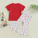 Summer Kid Baby Girl Independence Day Short Sleeve Flared 2 Pcs Set