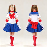 Kid Girl Adult Halloween Show Costume Water Ice Moon Cos Sailor Anime Cosplay 5 Pcs Set
