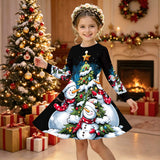 3-12Y Kid Girl Christmas Autumn Long-sleeved 3D Printing Dresses