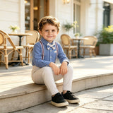 6M-8T Kid Baby Boys Formal Blue Overalls Wedding Birthday Party Suit 2 Pcs Set