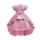 Kid Baby Girl Princess Train Bow Performance Short Sleeve Satin Dress