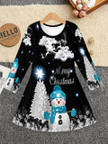 3-12Y Kid Girl Christmas  Autumn Winter Long-sleeved  3D Print Dresses