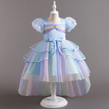 Kid Girls Colorful Mesh Trailing  Bubble-sleeved Dresses