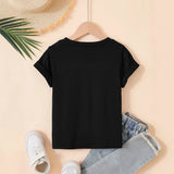 3-8Y Kid Girl Cat Wearing Bow Print Summer Short-sleeved T-shirt