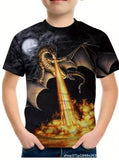 2-12T Kid Boy Dinosaur 3D Digital Printing Casual Short-sleeved T-shirt
