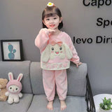 Kid Girl Autumn Winter Thickened Cute Coral Velvet Warm Flannel Pajamas