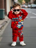 Autumn New Comfortable Casual Boys' Animal-patterned Hooded Sweatshirt and Long Pants