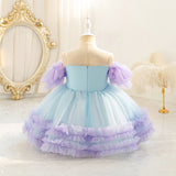 Kid Girls Mermaid Birthday Party Bubble Sleeve Cosplay Costume Dress