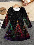 3-12Y Kid Girl Christmas Autumn Winter Long Sleeve 3D Printing Dresses