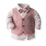 6M-5T Kid Baby Boys Banquet Bow Printed 4 Pcs Set