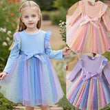 Kid Baby Girls Long-sleeved Korean Gradual Mesh Princess Dresses