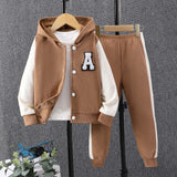New Children's Long-sleeved Hooded Contrasting Color A-shaped Chapter Suit