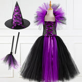 2-12Y Kid Girl Long Witch Performance Mesh Ghost Halloween Dress