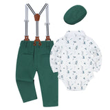 0-24M Boy Baby Retro Gentleman Long Sleeve Overalls Banquet Suit 3 Pcs Set