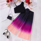 5-14T Kid Girl Summer Fashion Gradual Sling Vest Elastic Waist 2 Pcs Set