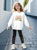 Girls 2-piece Set & Rainbow Print Long-sleeved Sweatshirt + Leggings, Winter/fall Clothes
