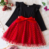 Kid Girls Long-sleeved Korean Version Polka Dot Mesh Dresses