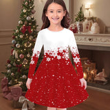 New Christmas Girls Christmas Theme Printed Crew Neck Dress