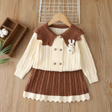 1-6T Kid Baby Girls Knitted Lapel Cardigan Cartoon Suits 2 Pcs Set