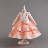 3-10T Kid Girl Long-sleeved Autumn Winter Banquet Performance Dresses