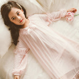 Kid Girl Cute Princess Nightdress Long Sleeve Soft Mesh Pajamas