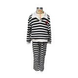 Black and White Striped Polo Collar Long-sleeved Women's Korean Version Short Long-sleeved Two-piece Set