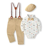 0-24M Infant Baby Boy Spring Long Sleeve Overalls 4 Pcs Set