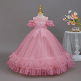 Kid Girls Princess Lace Fluffy Yarn Birthday Party Dresses