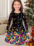 2-10T Kid Girl Crew Neck Long-sleeved Flower Casual Dresses