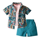 Kid Baby Boys Fashion Flower Short Sleeve Three-piece Set